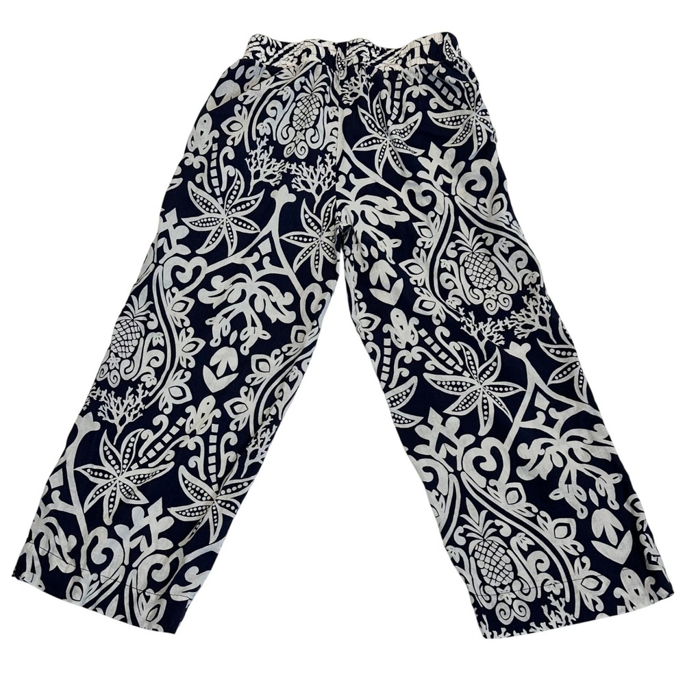 Emerson Rose Navy‎ Blue White Pineapple Tropical Linen Blend Pants - Women's S - Picture 3 of 7